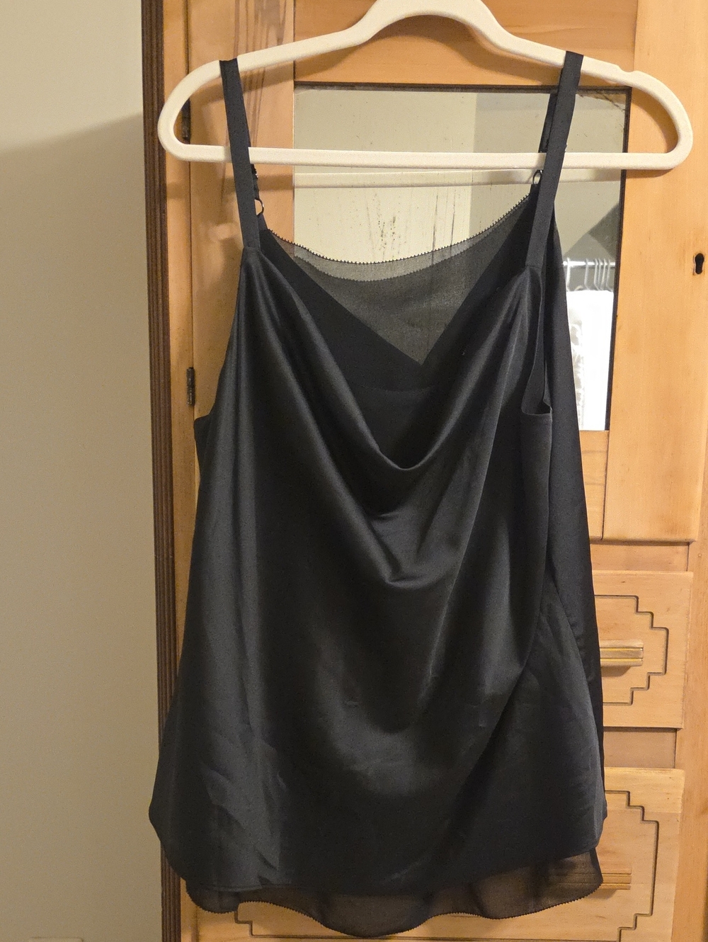 White House Black Market Black Satin Camisole with Sheer Back Detail